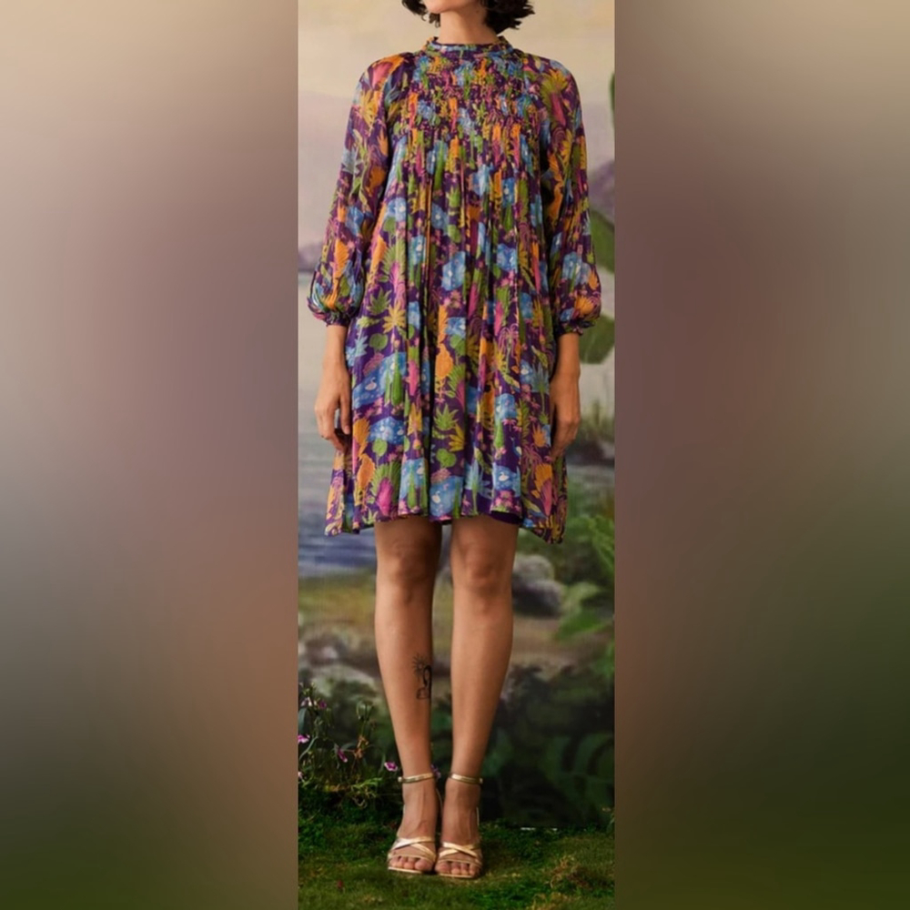 Baise Gaba Hiral dress tunic blouse chiffon multi color pleated fitted flowy
